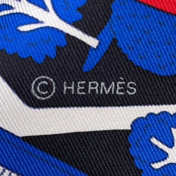 HERMES Carre LES NOUVEAUX AMOUREUX FE PARIS Size 90 Silk100% Black/Blue/Red - Picture 3 of 5